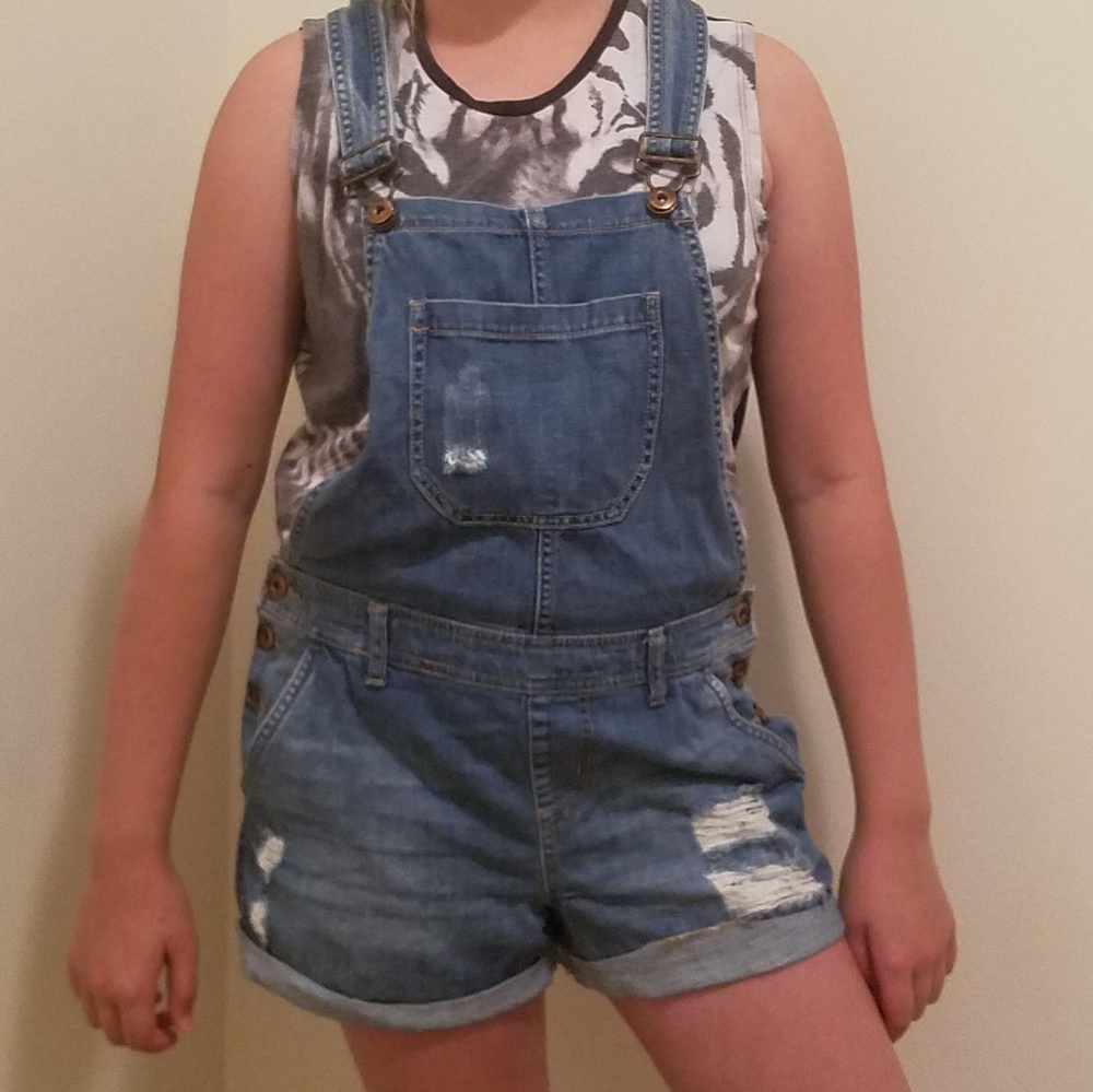 Womens Distressed Blue Denim Shortalls
